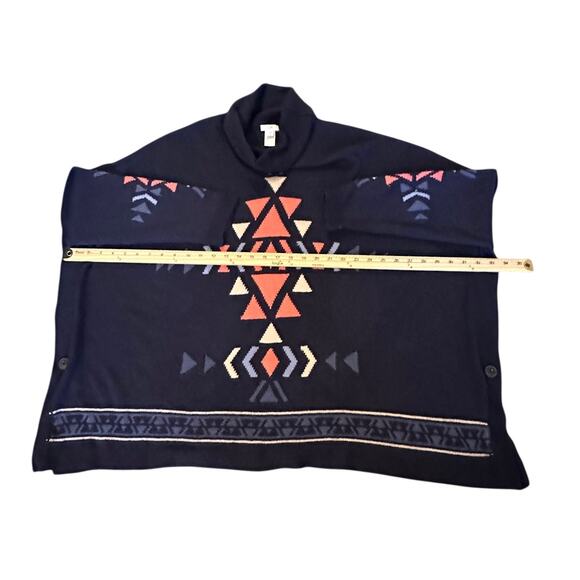 J.Jill Aztec Knit Poncho Southwestern Aztec Sweater Navy Blue Size XL Petite - Picture 6 of 7